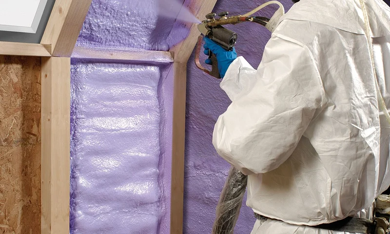 Spray foam insulation applied in a rim-joist or joist bay