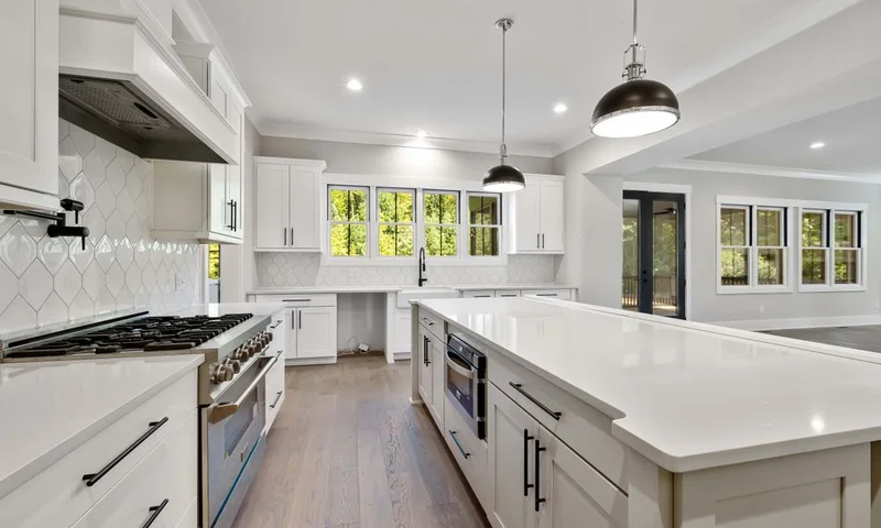 Kitchen island layout in a renovated home